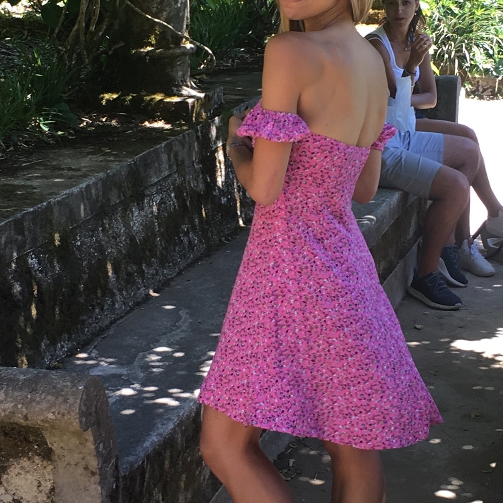 Pink floral off shoulder dress